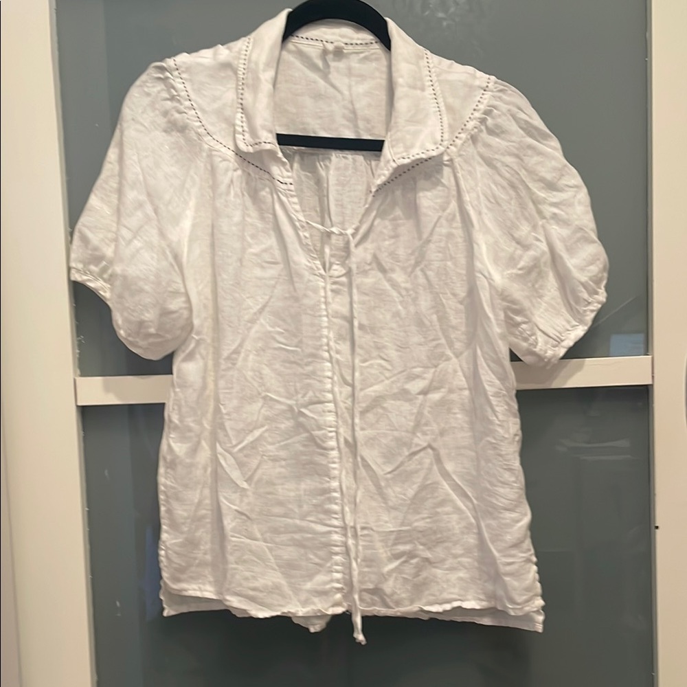 Anthropologie White Linen Top with Collar, S